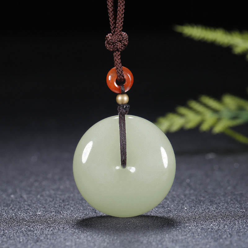 Collier pendentif en jade blanc Hetian rond avec Buddha Stones et boucle de paix - image 6
