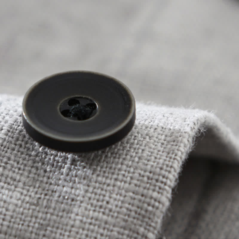 Buddha Stones Chemises d'automne unies à manches longues, boutons, en ramie lin et coton, avec poches - image 16