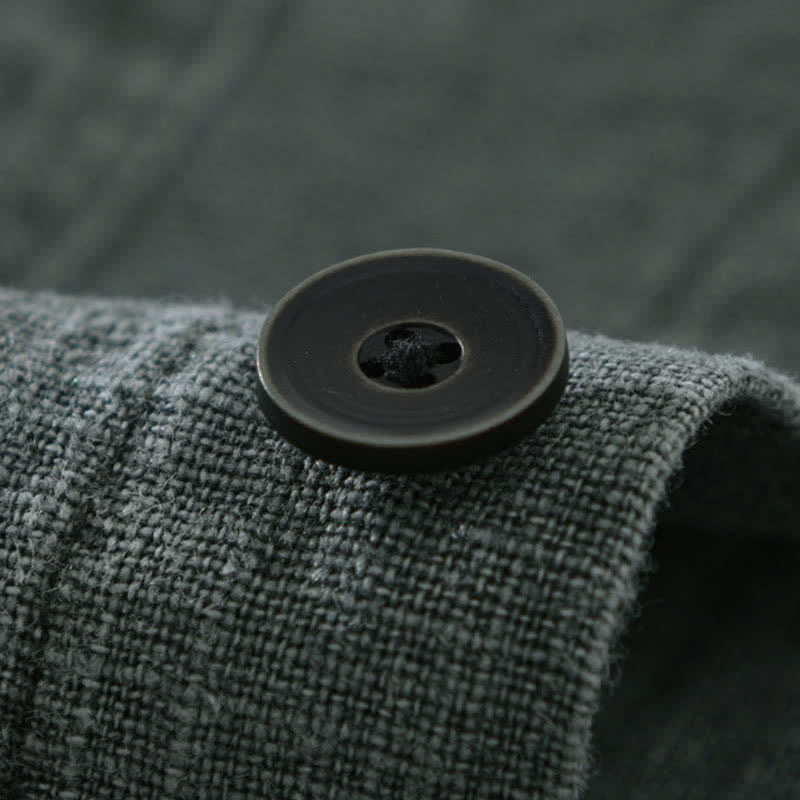 Buddha Stones Chemises d'automne unies à manches longues, boutons, en ramie lin et coton, avec poches - image 7