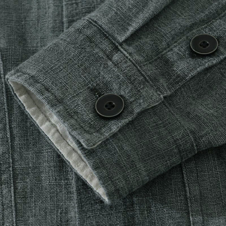 Buddha Stones Chemises d'automne unies à manches longues, boutons, en ramie lin et coton, avec poches - image 4