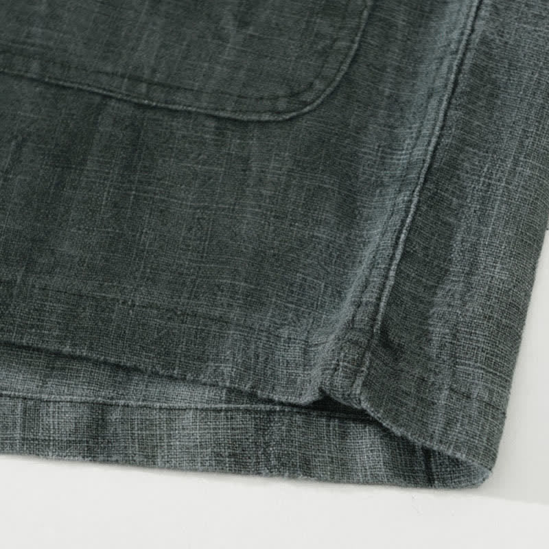 Buddha Stones Chemises d'automne unies à manches longues, boutons, en ramie lin et coton, avec poches - image 9