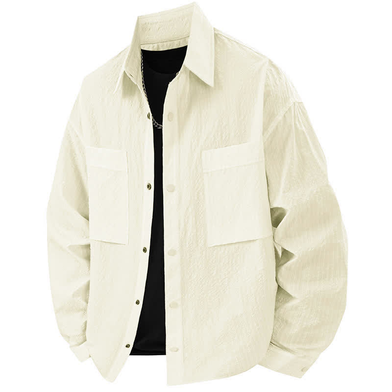 Buddha Stones Chemises homme à manches longues, couleur unie texturée, avec revers et poches, idéales pour le printemps. - Jaune clair - US/UK/AU46，EU56 (3XL) - image 11