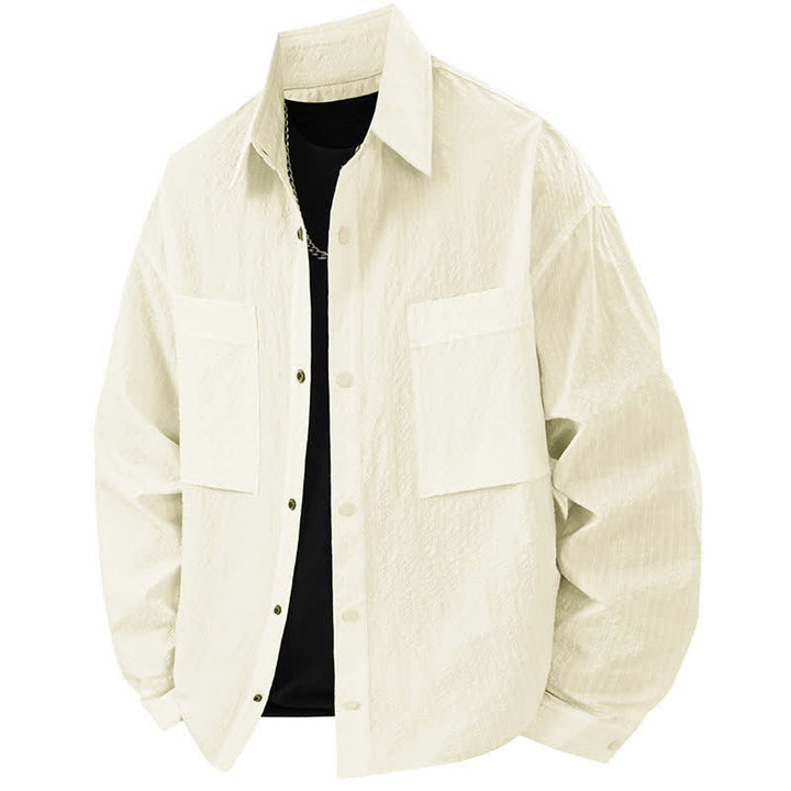 Buddha Stones Chemises homme à manches longues, couleur unie texturée, avec revers et poches, idéales pour le printemps. - Jaune clair - US/UK/AU46，EU56 (3XL) - image 11