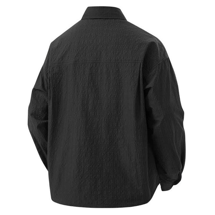 Buddha Stones Chemises homme à manches longues, couleur unie texturée, avec revers et poches, idéales pour le printemps. - image 2