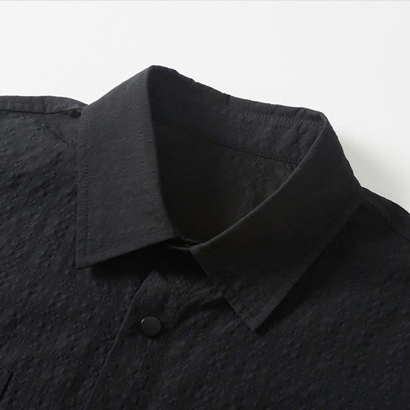 Buddha Stones Chemises homme à manches longues, couleur unie texturée, avec revers et poches, idéales pour le printemps. - image 3