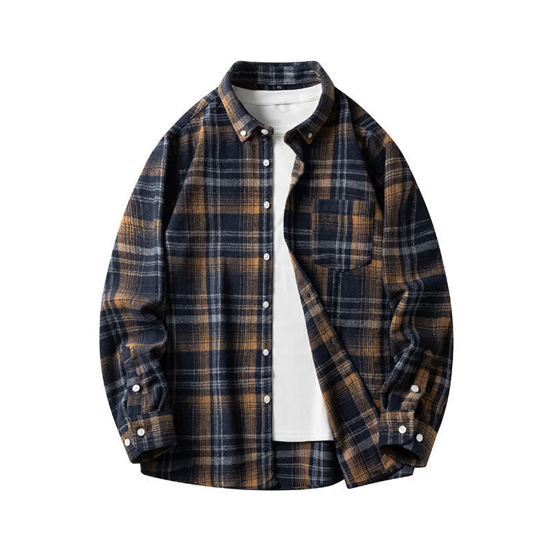 Buddha Stones Chemises à manches longues en coton à carreaux multicolores pour homme, avec poches - Carreaux bleu nuit - US/UK/AU48，EU58 (7XL) - image 0