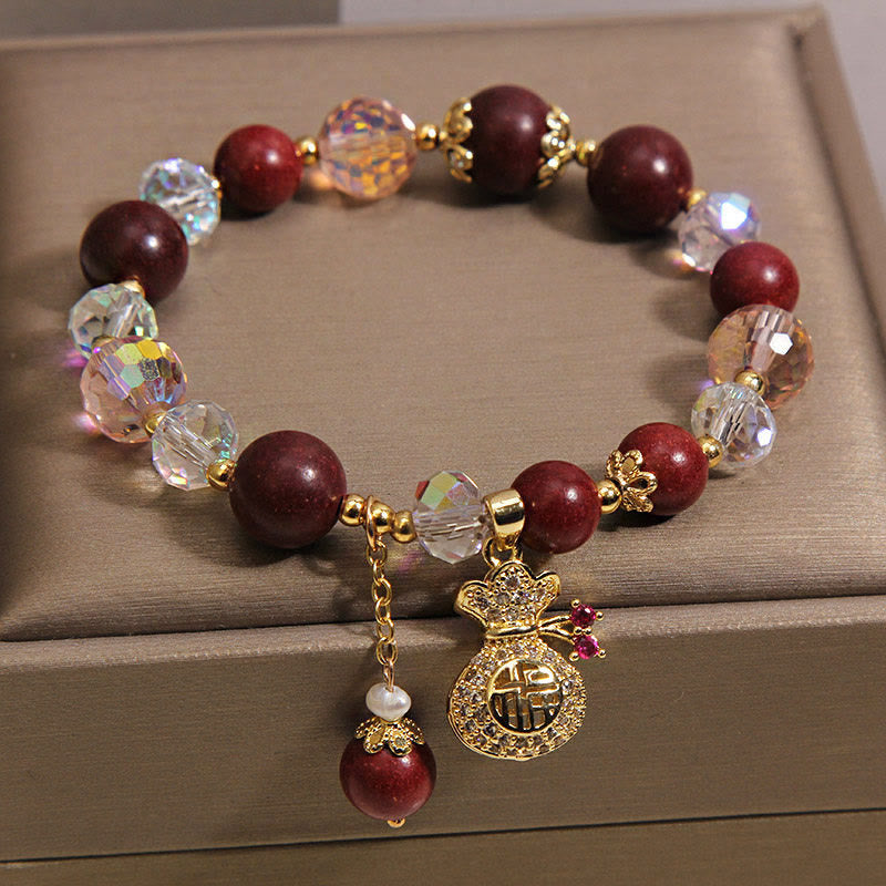 Buddha Stones Bracelet porte-bonheur en bois de santal avec le personnage Fu, symbole de fortune et de protection. - image 1