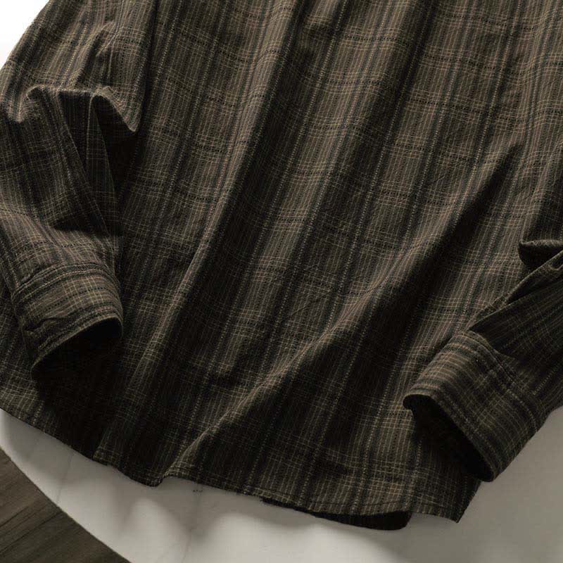 Buddha Stones Chemises à manches longues en coton pour homme, motif à carreaux brodé, avec poche, style automne - image 8