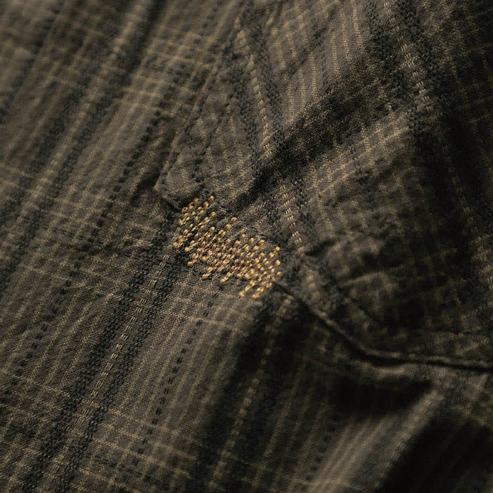 Buddha Stones Chemises à manches longues en coton pour homme, motif à carreaux brodé, avec poche, style automne - image 14