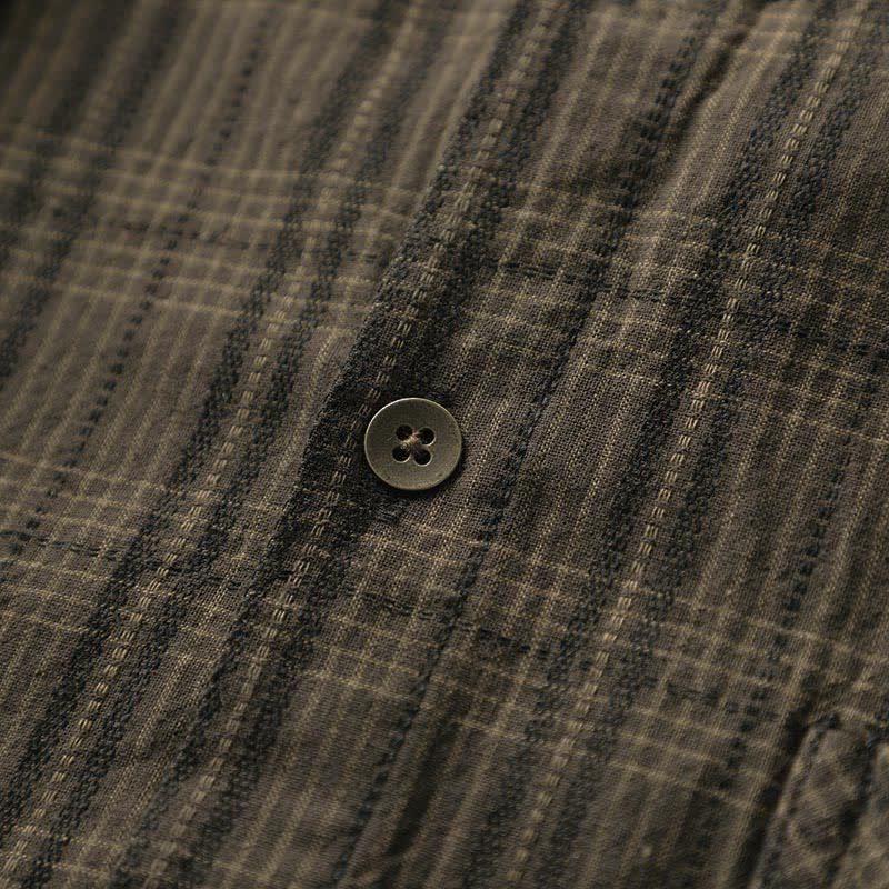 Buddha Stones Chemises à manches longues en coton pour homme, motif à carreaux brodé, avec poche, style automne - image 10