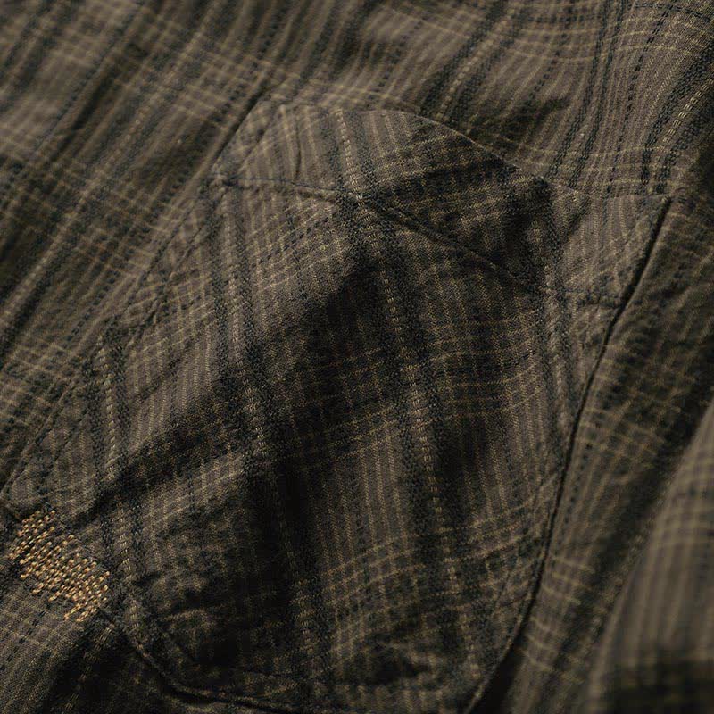 Buddha Stones Chemises à manches longues en coton pour homme, motif à carreaux brodé, avec poche, style automne - image 12