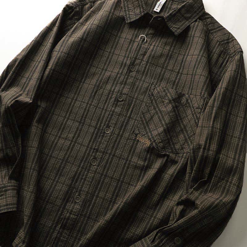 Buddha Stones Chemises à manches longues en coton pour homme, motif à carreaux brodé, avec poche, style automne - image 7