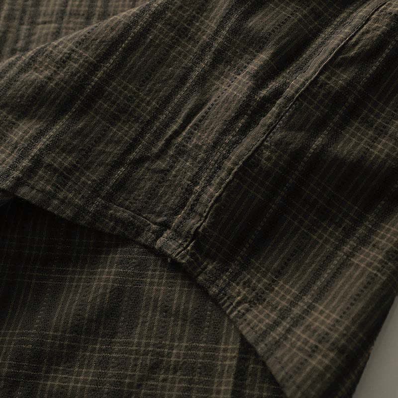 Buddha Stones Chemises à manches longues en coton pour homme, motif à carreaux brodé, avec poche, style automne - image 11