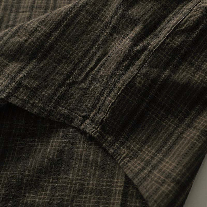 Buddha Stones Chemises à manches longues en coton pour homme, motif à carreaux brodé, avec poche, style automne - image 11