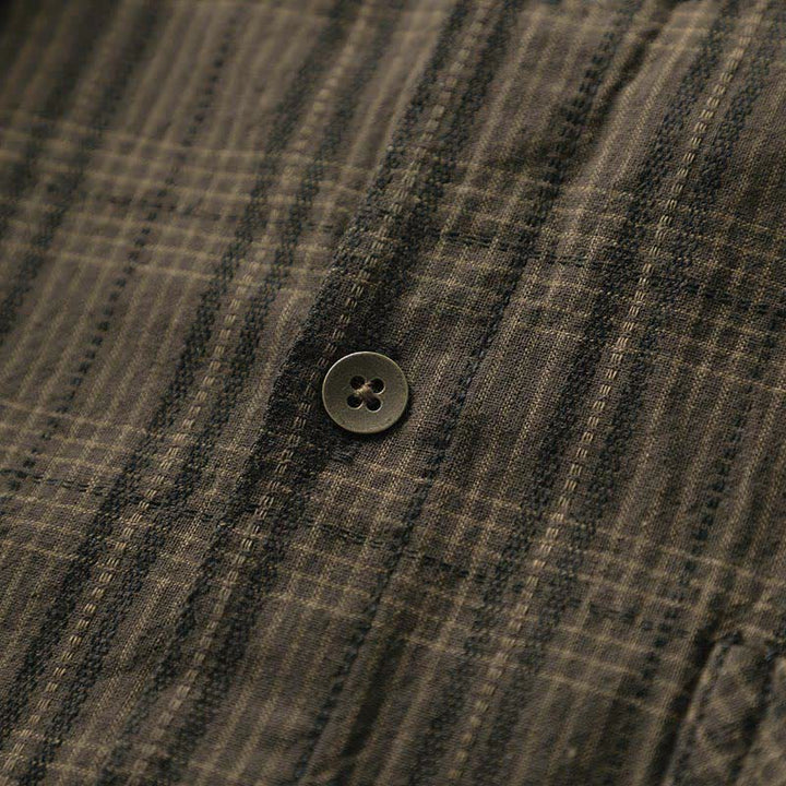 Buddha Stones Chemises à manches longues en coton pour homme, motif à carreaux brodé, avec poche, style automne - image 10