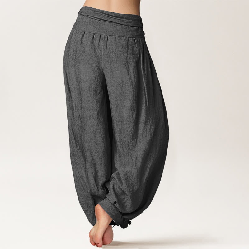 Buddha Stones Pantalon harem femme en pur coton à motif pissenlit épuré et taille élastique - image 1