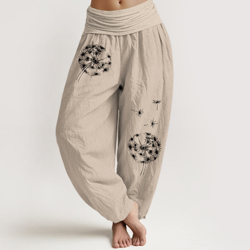 Buddha Stones Pantalon harem femme en pur coton à motif pissenlit épuré et taille élastique - Tanné - US16，UK/AU20，EU48 (3XL) - image 11