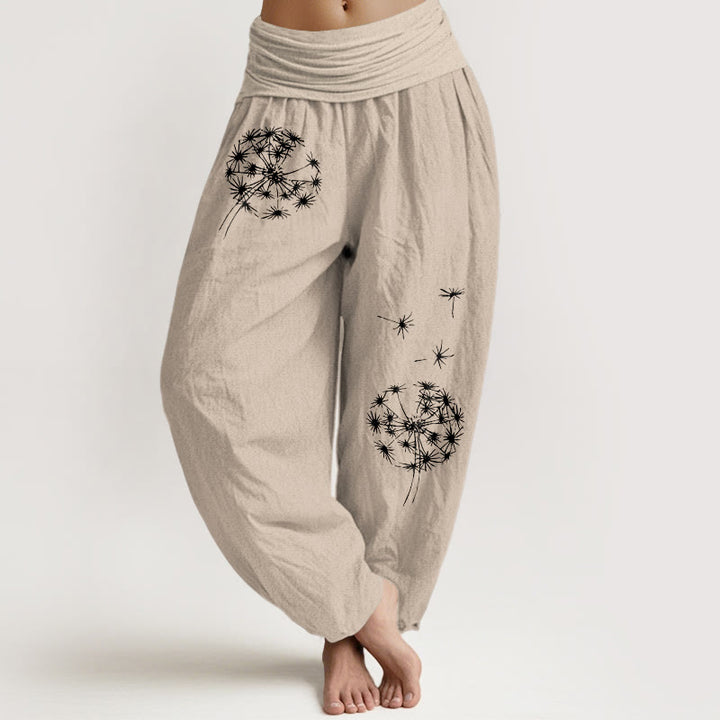 Buddha Stones Pantalon harem femme en pur coton à motif pissenlit épuré et taille élastique - Tanné - US16，UK/AU20，EU48 (3XL) - image 11