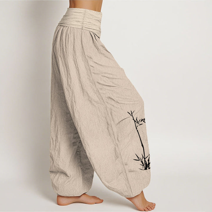 Buddha Stones Pantalon harem pour femme en pur coton à motif papillon en bambou et taille élastique - image 13
