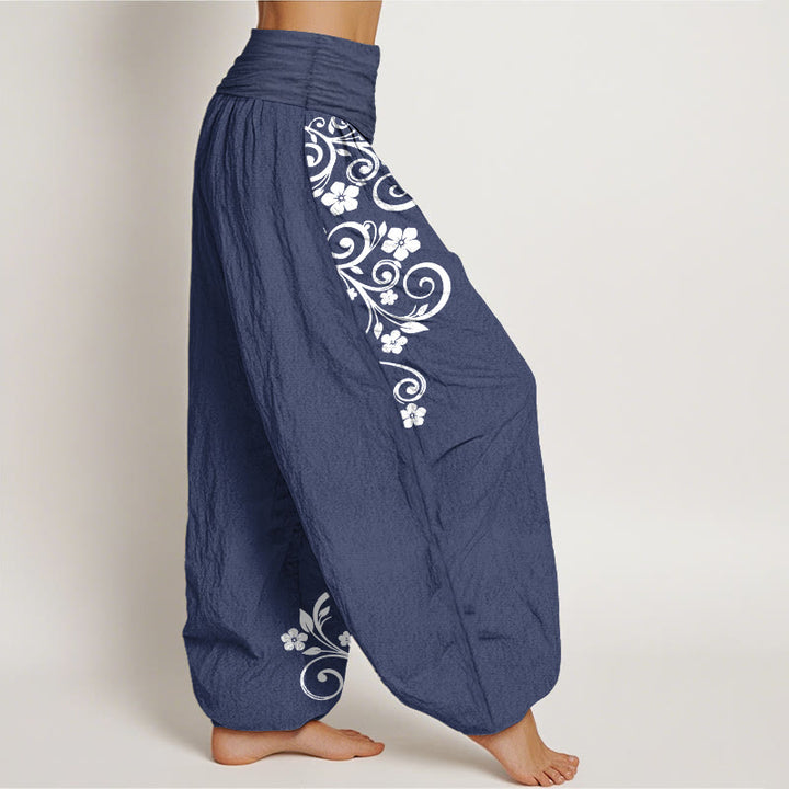 Buddha Stones Pantalon harem pour femme en pur coton, élégant, à motif floral et vigne, taille élastique. - image 7
