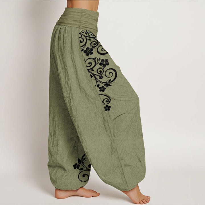 Buddha Stones Pantalon harem pour femme en pur coton, élégant, à motif floral et vigne, taille élastique. - image 16