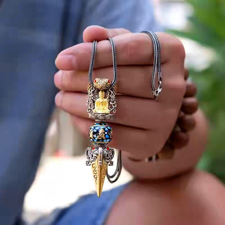 Buddha Stones tibétaines Om Mani Padme Hum bouddha richesse Rotation collier Vajra pendentif - image 4