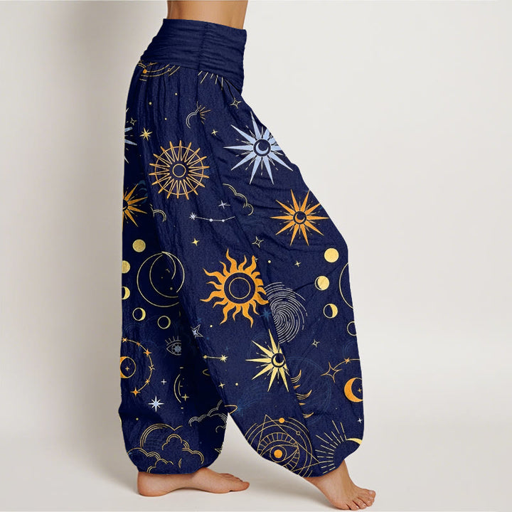 Buddha Stones Pantalon harem à taille élastique pour femme, motif lune, soleil, nuage, étoile et constellation. - image 2