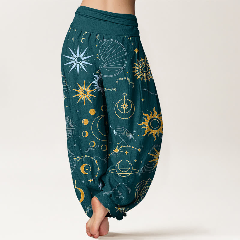 Buddha Stones Pantalon harem à taille élastique pour femme, motif lune, soleil, nuage, étoile et constellation. - image 6