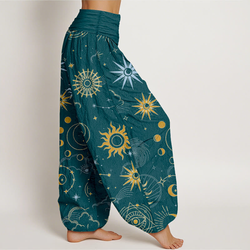 Buddha Stones Pantalon harem à taille élastique pour femme, motif lune, soleil, nuage, étoile et constellation. - image 7