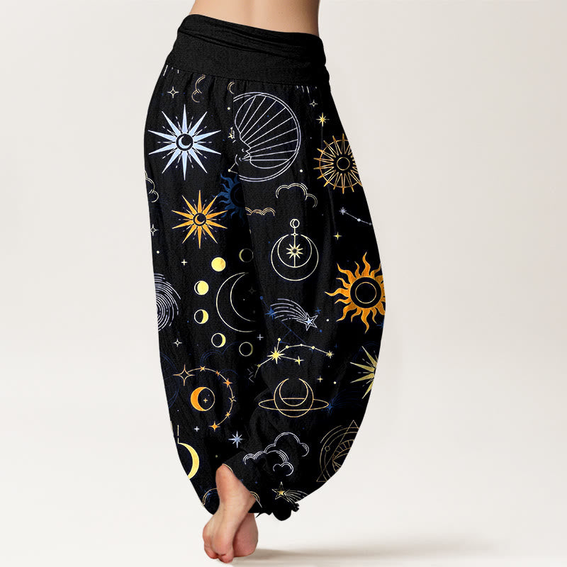Buddha Stones Pantalon harem à taille élastique pour femme, motif lune, soleil, nuage, étoile et constellation. - image 9