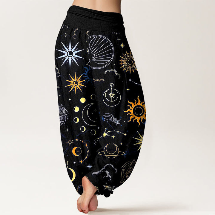 Buddha Stones Pantalon harem à taille élastique pour femme, motif lune, soleil, nuage, étoile et constellation. - image 9