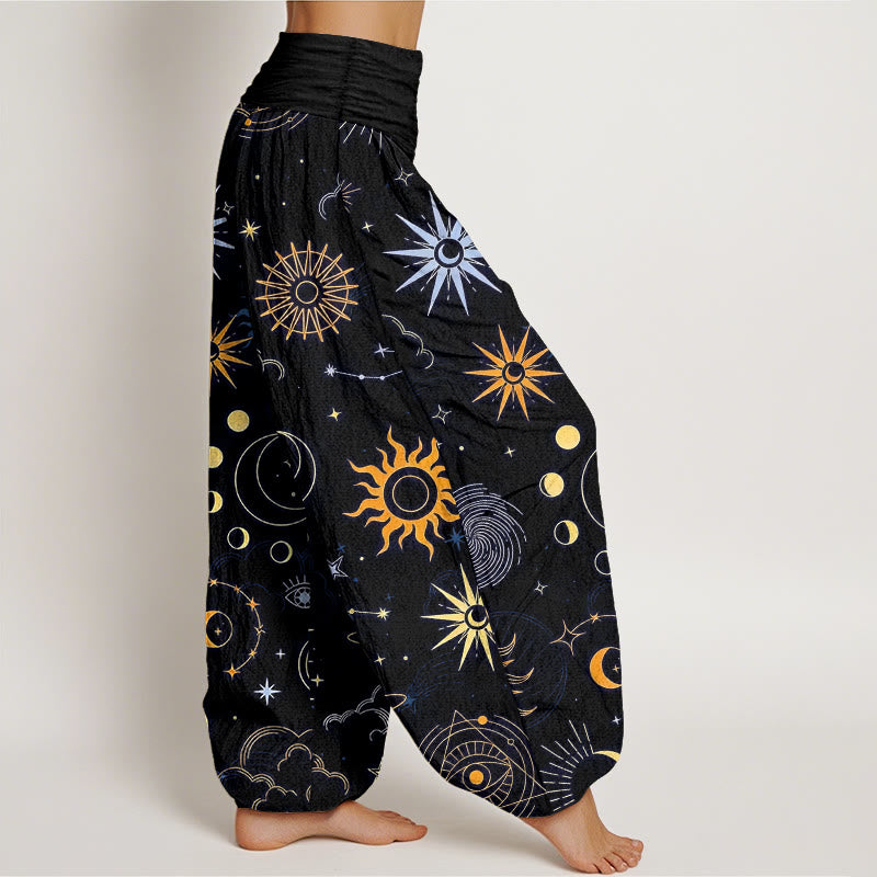 Buddha Stones Pantalon harem à taille élastique pour femme, motif lune, soleil, nuage, étoile et constellation. - image 10