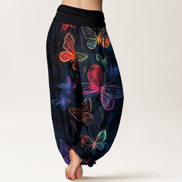 Buddha Stones Pantalon harem à taille élastique pour femme, en coton, motif papillon onirique - image 1
