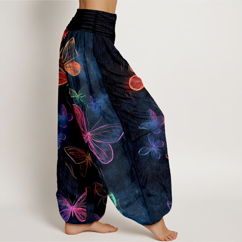 Buddha Stones Pantalon harem à taille élastique pour femme, en coton, motif papillon onirique - image 2