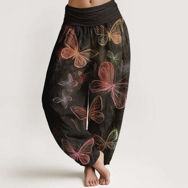 Buddha Stones Pantalon harem à taille élastique pour femme, en coton, motif papillon onirique - SaddleBrown - US16，UK/AU20，EU48 (3XL) - image 5