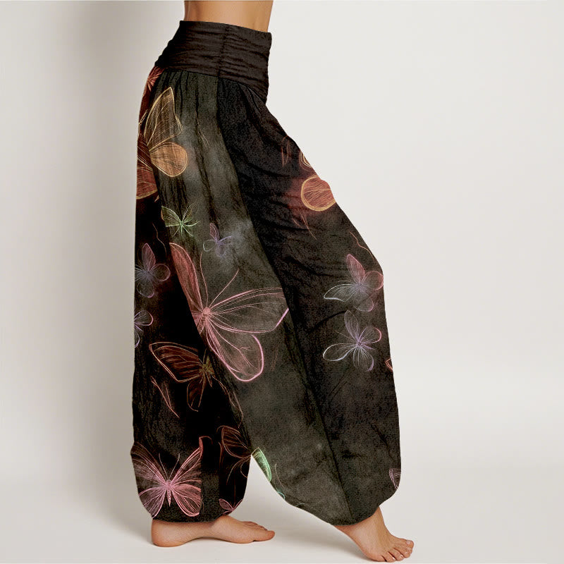 Buddha Stones Pantalon harem à taille élastique pour femme, en coton, motif papillon onirique - image 7