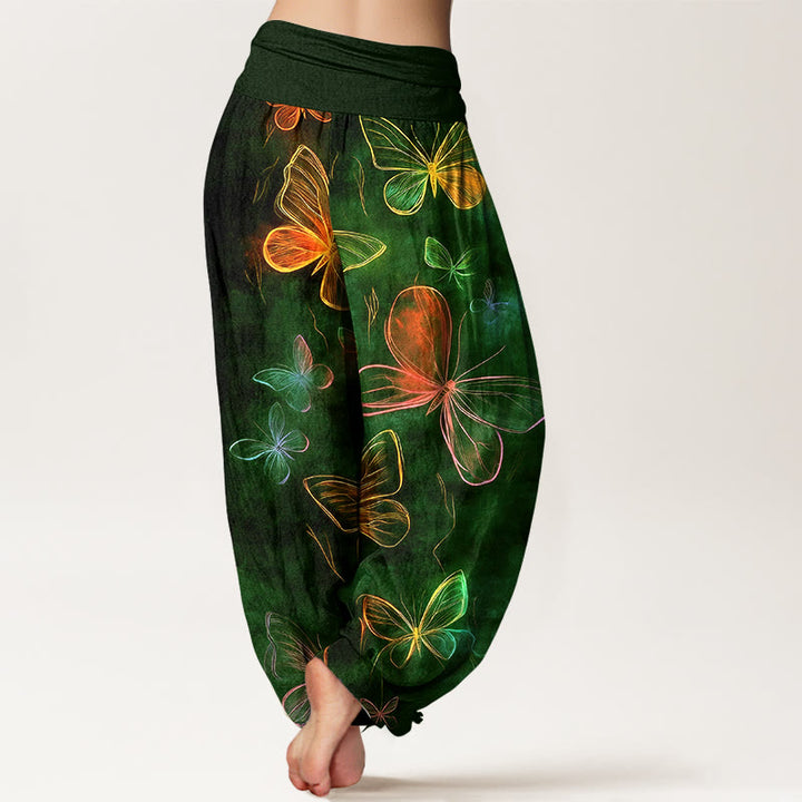 Buddha Stones Pantalon harem à taille élastique pour femme, en coton, motif papillon onirique - image 9