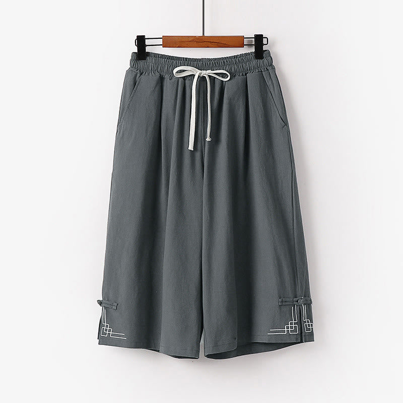Buddha Stones Pantalon Capri court pour homme, coupe ample, en coton et lin, avec cordon de serrage et poches - Gris - US/UK/AU54，EU64 (9XL) - image 0