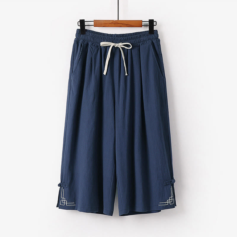Buddha Stones Pantalon Capri court pour homme, coupe ample, en coton et lin, avec cordon de serrage et poches - SteelBlue - US/UK/AU54，EU64 (9XL) - image 9