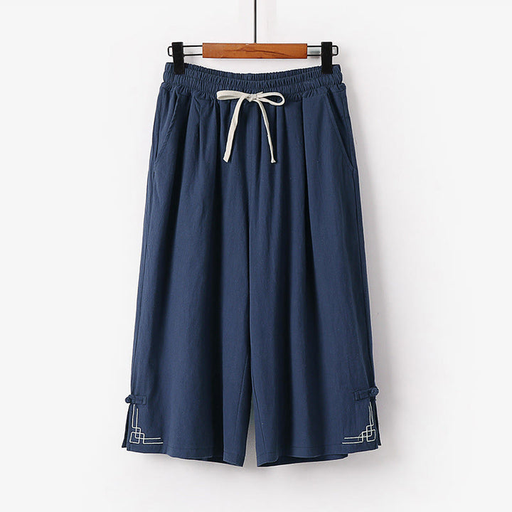 Buddha Stones Pantalon Capri court pour homme, coupe ample, en coton et lin, avec cordon de serrage et poches - SteelBlue - US/UK/AU54，EU64 (9XL) - image 9