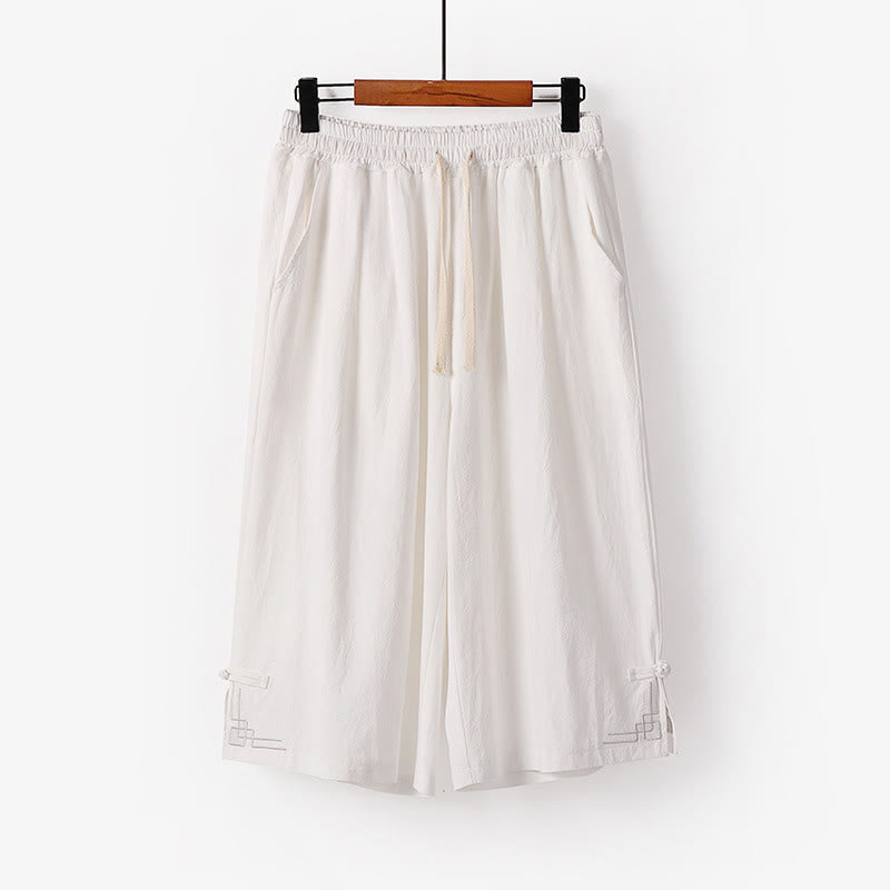 Buddha Stones Pantalon Capri court pour homme, coupe ample, en coton et lin, avec cordon de serrage et poches - Blanc - US/UK/AU54，EU64 (9XL) - image 10