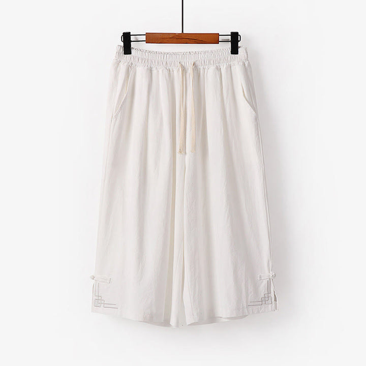 Buddha Stones Pantalon Capri court pour homme, coupe ample, en coton et lin, avec cordon de serrage et poches - Blanc - US/UK/AU54，EU64 (9XL) - image 10