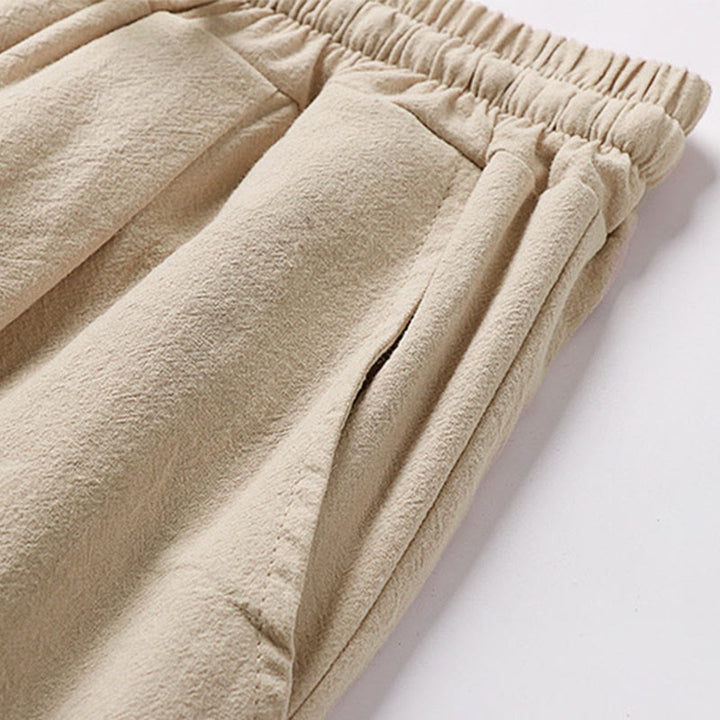Buddha Stones Pantalon Capri court pour homme, coupe ample, en coton et lin, avec cordon de serrage et poches - image 5