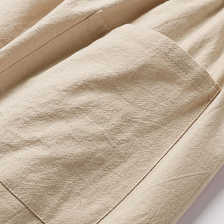 Buddha Stones Pantalon Capri court pour homme, coupe ample, en coton et lin, avec cordon de serrage et poches - image 7