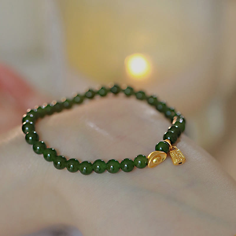 Buddha Stones Bracelet d'espoir relaxant en lingot d'agate verte - image 1