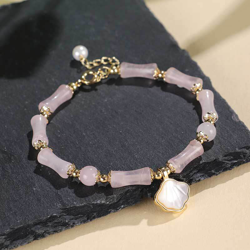 Buddha Stones Bracelet d'amour en péridot, agate verte, jade, cristal rose et obsidienne noire - Cristal rose (Tour de poignet : 13-19 cm) - image 8