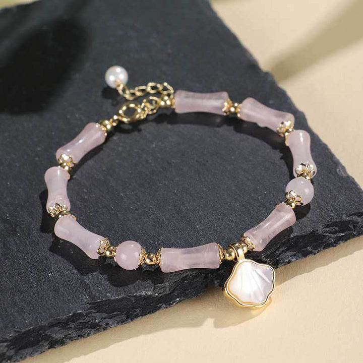 Buddha Stones Bracelet d'amour en péridot, agate verte, jade, cristal rose et obsidienne noire - Cristal rose (Tour de poignet : 13-19 cm) - image 8