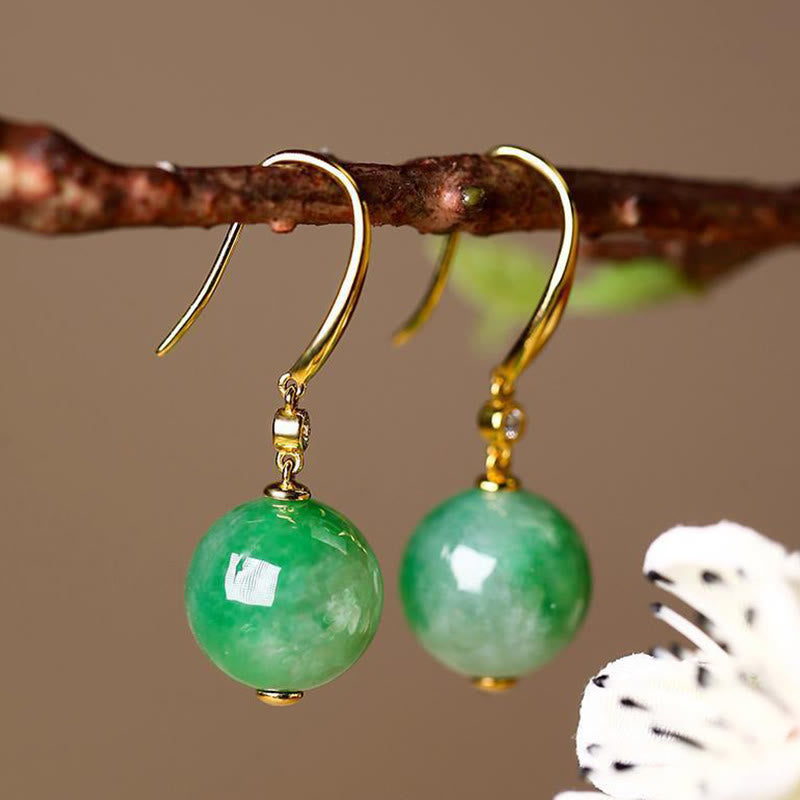 Buddha Stones Boucles d'oreilles Force et Courage en argent sterling 925 et calcédoine verte - image 1