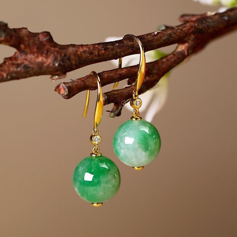 Buddha Stones Boucles d'oreilles Force et Courage en argent sterling 925 et calcédoine verte - Calcédoine verte (tiges en argent sterling 925) - image 0