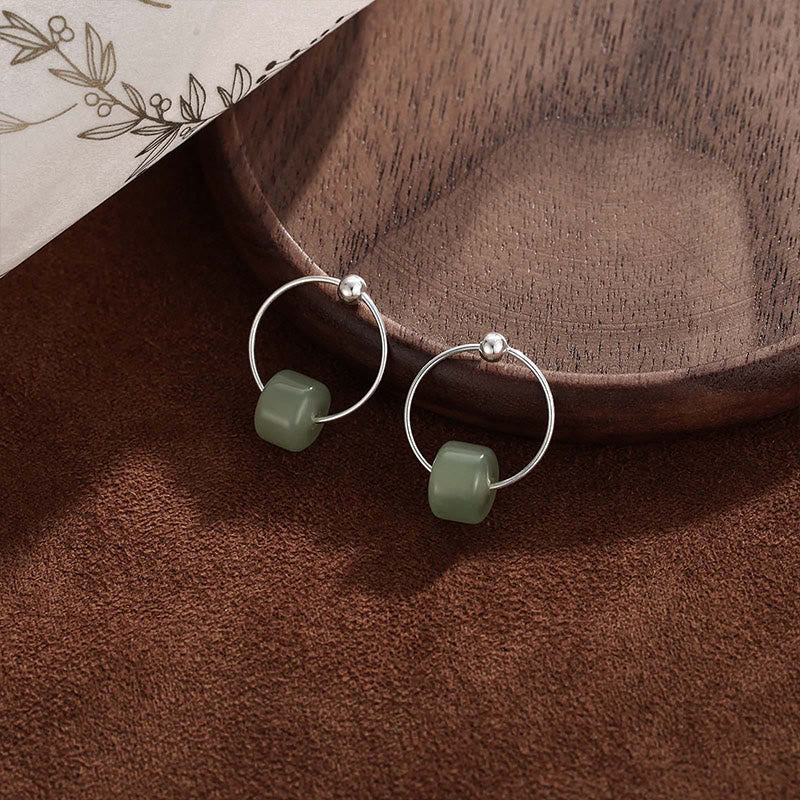 Buddha Stones Boucles d'oreilles en argent sterling 925 et jade Hetian, symboles de prospérité - image 3